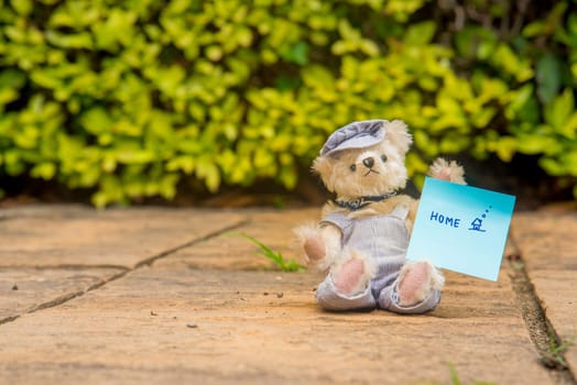 Teddy bear sitting in the park. family Concept.