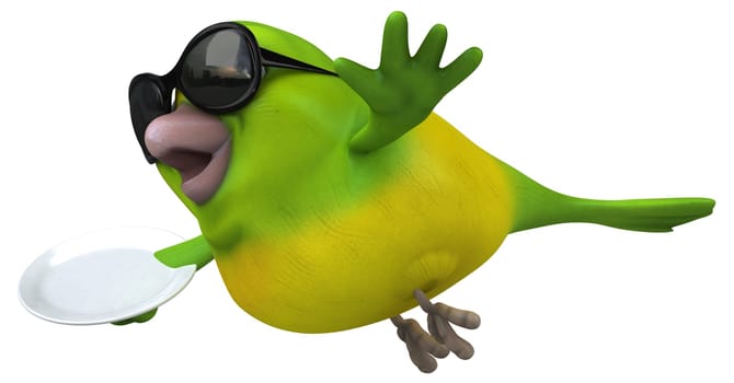 Fun green bird - 3D Illustration