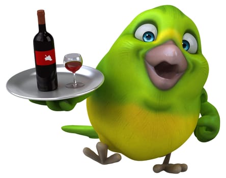 Fun green bird - 3D Illustration