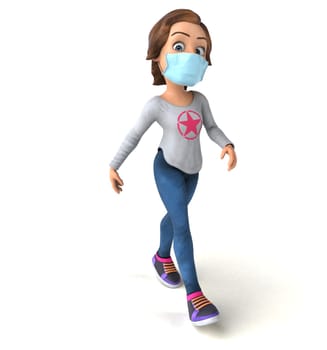 Fun 3D cartoon teenage girl with a mask