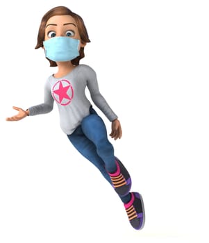 Fun 3D cartoon teenage girl with a mask