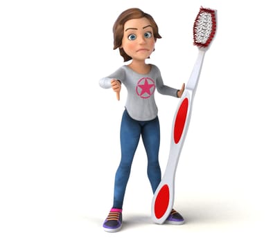 Fun 3D cartoon teenage girl with a toothbrush