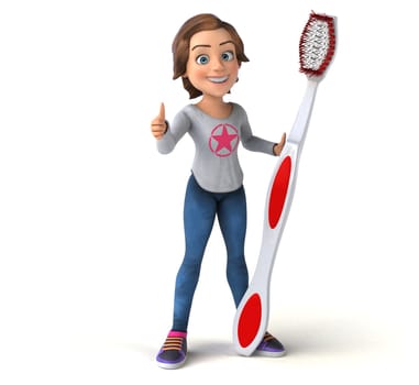 Fun 3D cartoon teenage girl with a toothbrush