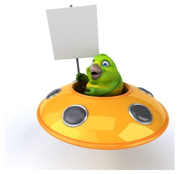 Fun green bird - 3D Illustration