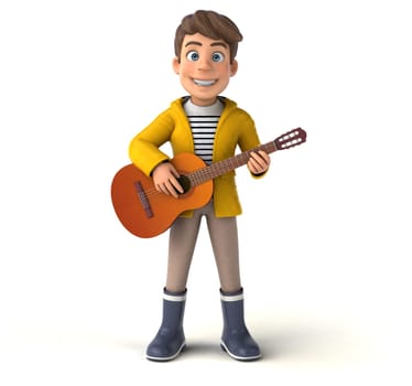Fun 3D Illustration of a cartoon kid with rain gear
