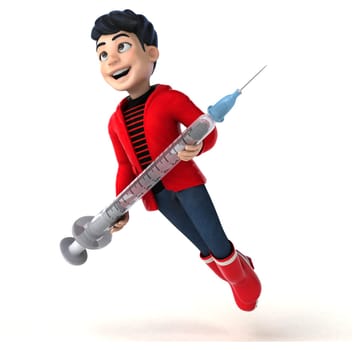 Fun 3D cartoon teenage boy with a syringe