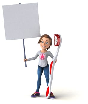 Fun 3D cartoon teenage girl with a toothbrush