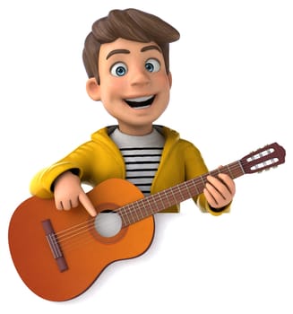 Fun 3D Illustration of a cartoon kid with rain gear