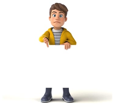 Fun 3D Illustration of a cartoon kid with rain gear
