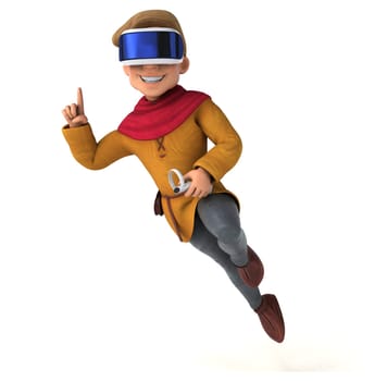 Fun 3D Illustration of a medieval man with a VR Helmet