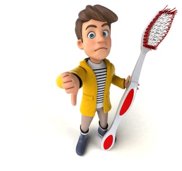 Fun 3D Illustration of a cartoon kid with rain gear