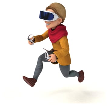 Fun 3D Illustration of a medieval man with a VR Helmet