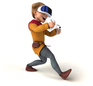 Fun 3D Illustration of a medieval man with a VR Helmet