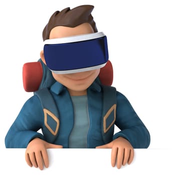 Fun 3D Illustration of a backpacker with a VR Helmet