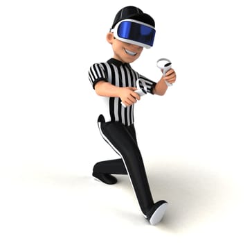Fun 3D Illustration of a referee with a VR Helmet