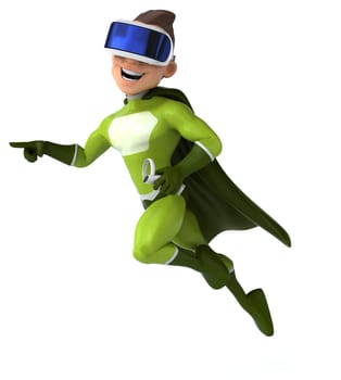 Fun 3D Illustration of a superhero with a VR Helmet