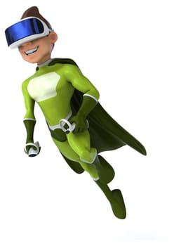 Fun 3D Illustration of a superhero with a VR Helmet