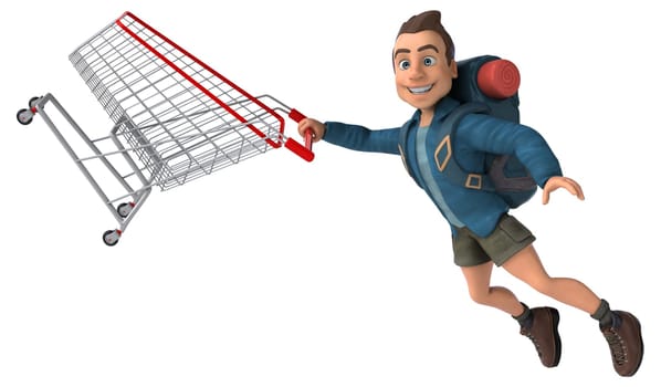 Fun illustration of a 3D cartoon backpacker