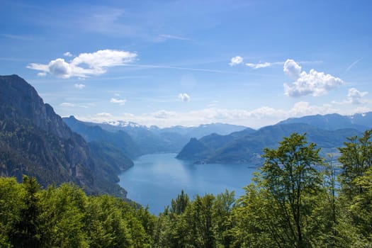 Lake Traunsee seen from Gmundnerberg, Salzkammergut, Upper Austria, Austria