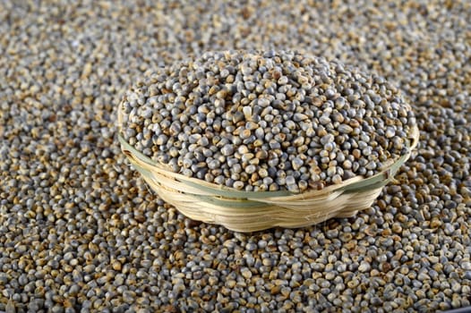 Bajra (Pearl millet) in wooden (bamboo) basket