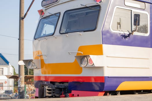 Electrical unit at the station. Passenger ring train. Kiev city train. A type of public transport in Kiev, running on a circular route within the Kiev railway junction