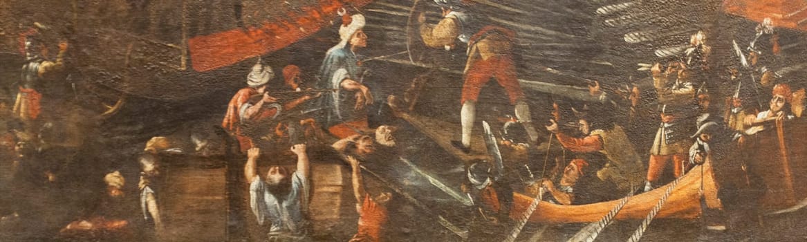 Naval battle of Lepanto, 1571. Panoramic detail. Unknown artist. Museo Naval, Madrid