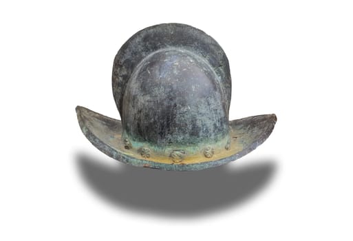 16h Century crested helmet morion. Isolated over white background