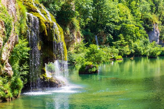 Cascade near Castelbouc village in the valley of the Tarn river, french canyon
