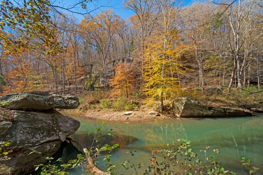 Fall Colors on a Quiet Forest Creek in the Bell Smith Springs Scenic Area in Illinois