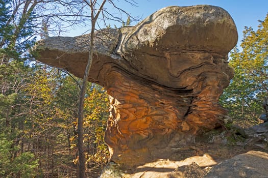 Bizarre Rock Formations in the Forest in the Gardenof the Gods Recreation Area in Illinois