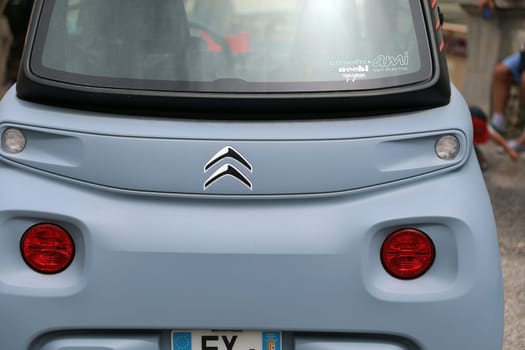Seillans, France - June 19, 2021: Close Up Rear View Of A French Small Citroen Ami Electric Two-Seater Micro-City Car Parked In The Street Of Seillans In The South Of France, Europe