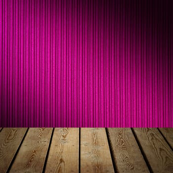 The background is blank wooden boards and a textured striped wall with gradient lighting and vignetting. For product demonstrations, free space, layout, mockup, perspective board, background board.