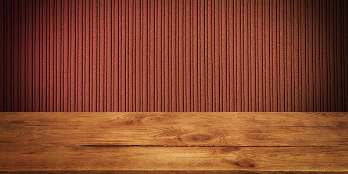 The background is blank wooden boards and a textured striped wall with gradient lighting and vignetting. For product demonstrations, free space, layout, mockup, perspective board, background board.