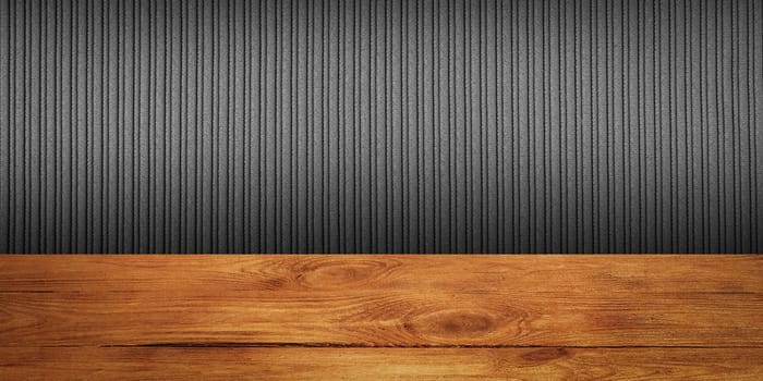 The background is blank wooden boards and a textured striped wall with gradient lighting and vignetting. For product demonstrations, free space, layout, mockup, perspective board, background board.