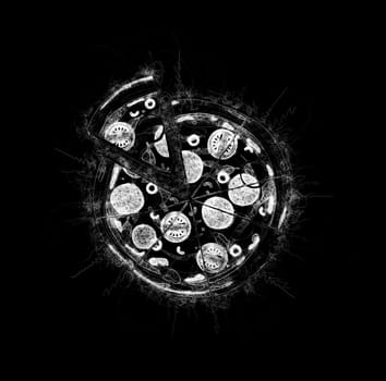 Black and white pizza scribble grunge sketch