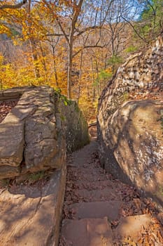 Hand Cut Stairway Between the Rocks in the Bell Smith Springs Scenic Area in Illinois