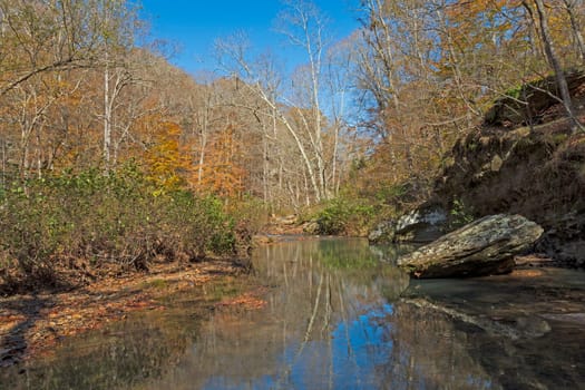 Quiet Stream in the Fall Forest on Bay Creek in the Bell Smith Springs Scenic Area in Illinois