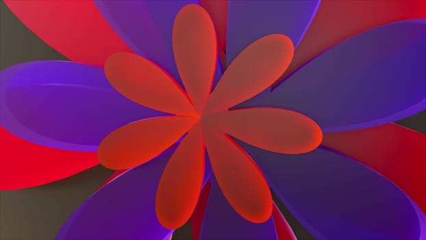 Beautiful decoration with 3d render oval petals and round design. Double translucent ornament with shiny botanical swirl. Digital opened inflorescence with gradient highlights.