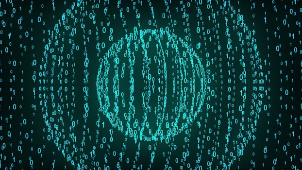 Big and small binary number spheres, computer generated. 3D rendering of binary code background with numbers. Abstract futuristic elements
