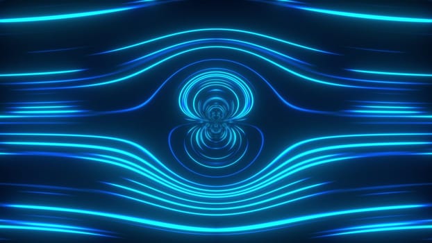 Abstract kaleidoscope of luminous neon lines forming the petals and circles. 3d rendering computer generated background