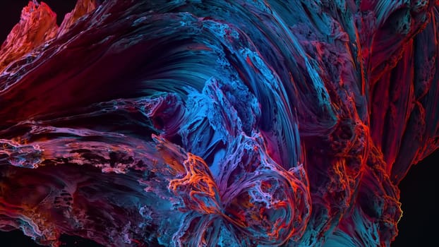 Flowing geometric 3d render fluid flows with futuristic tracery and dynamic ripples. Digital cascade flowing paint with scattering splashes of fantastic landscape alien nature.