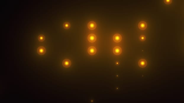 Rows of light bulbs spotlights with random switch on, computer generated night club background, 3d rendering