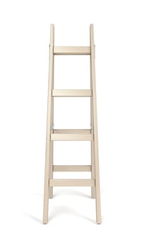 Front view of double wooden ladder, isolated on white background