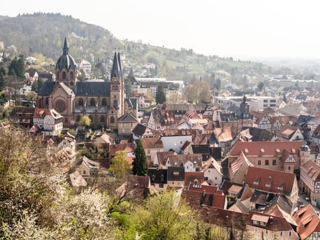 Heppenheim panorama with St. Peter Curch on a cloudy spring day