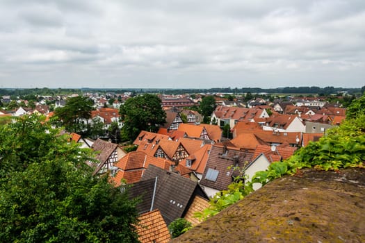 Zwingenberg Cityscape with roofs of old town during a cloudy day