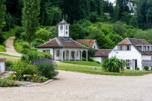Village with old Buildings at Fürstenlager Park during summer, Bensheim Auerbach, germany