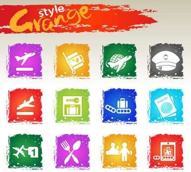 Airport and air carrier services icons set for user interface design. Grange icons style