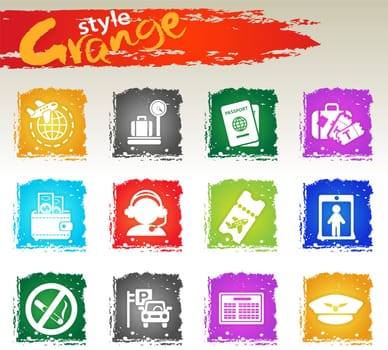Airport and air carrier services icons set for user interface design. Grange icons style