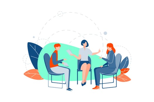 Teamwork, communication brainstorm, business concept. Businesspeople do teamwork, collaborating meeting at office. Businessman, women partners negotiate, clerks or managers do coworking, brainstorming