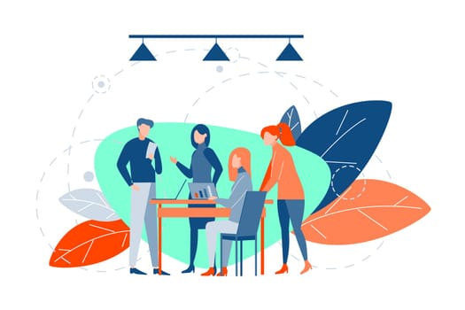 Meeting, coworking, teamwork, analysis or leadership business concept. Business peoples team or businessmen women partners together. Office meeting. Coworking, statistic analysis, planning. Collaboration.